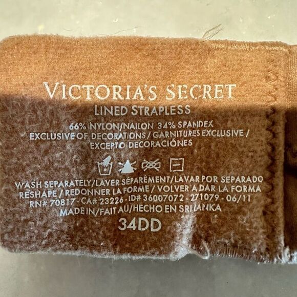 Victoria's Secret Lined Strapless Padded Push-Up Bra Tan Size 34DD - Picture 5 of 5